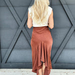 Satin Draped Midi Skirt In Brown - Infinity Raine