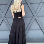 Textured Top Maxi Skirt Set In Black - Infinity Raine