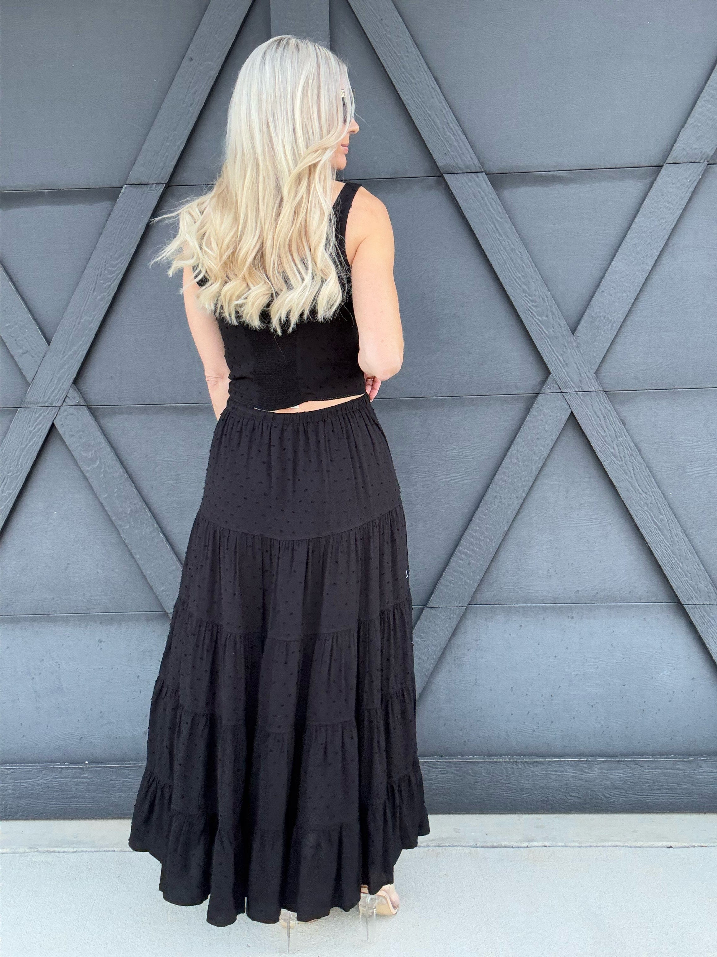 Textured Top Maxi Skirt Set In Black - Infinity Raine