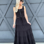 Textured Top Maxi Skirt Set In Black - Infinity Raine