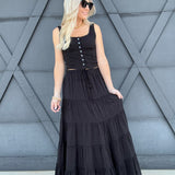 Textured Top Maxi Skirt Set In Black - Infinity Raine