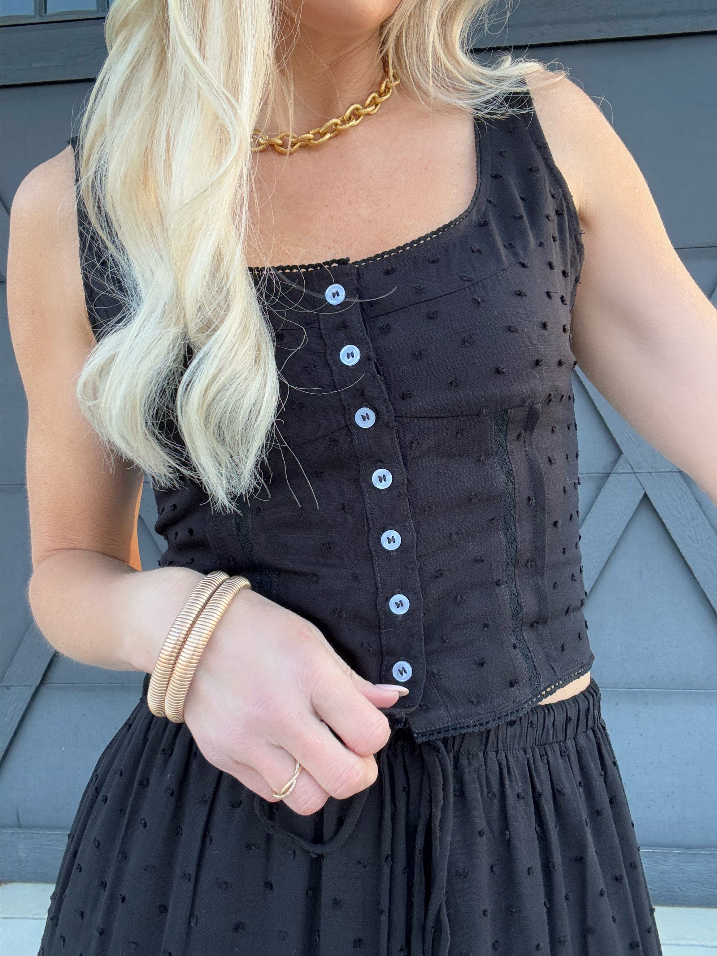 Textured Top Maxi Skirt Set In Black - Infinity Raine