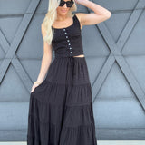 Textured Top Maxi Skirt Set In Black - Infinity Raine