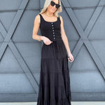 Textured Top Maxi Skirt Set In Black - Infinity Raine