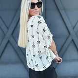 Bow Printed Short Sleeve Top In Cream - Infinity Raine