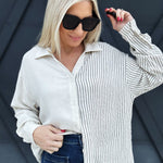 Half Stripe Button Down In Natural - Infinity Raine