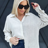 Half Stripe Button Down In Natural - Infinity Raine