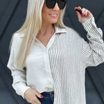 Half Stripe Button Down In Natural - Infinity Raine