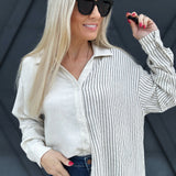 Half Stripe Button Down In Natural - Infinity Raine