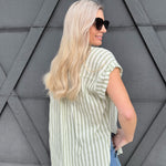 Striped Short Sleeve Blouse In Desert Sage - Infinity Raine