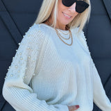 Pearl Shoulder Sweater In Off White - Infinity Raine