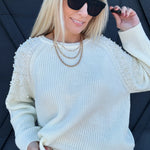 Pearl Shoulder Sweater In Off White - Infinity Raine