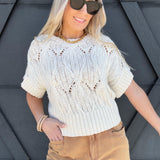 Short Sleeve Sweater Top In Oatmeal - Infinity Raine