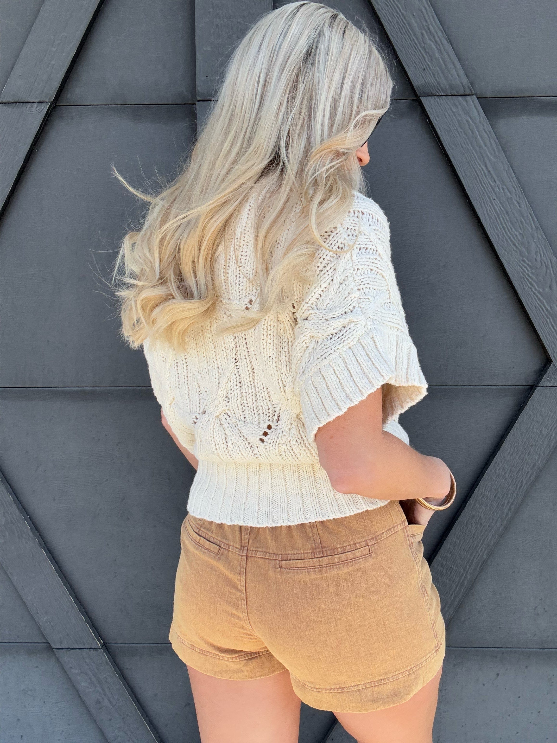 Short Sleeve Sweater Top In Oatmeal - Infinity Raine