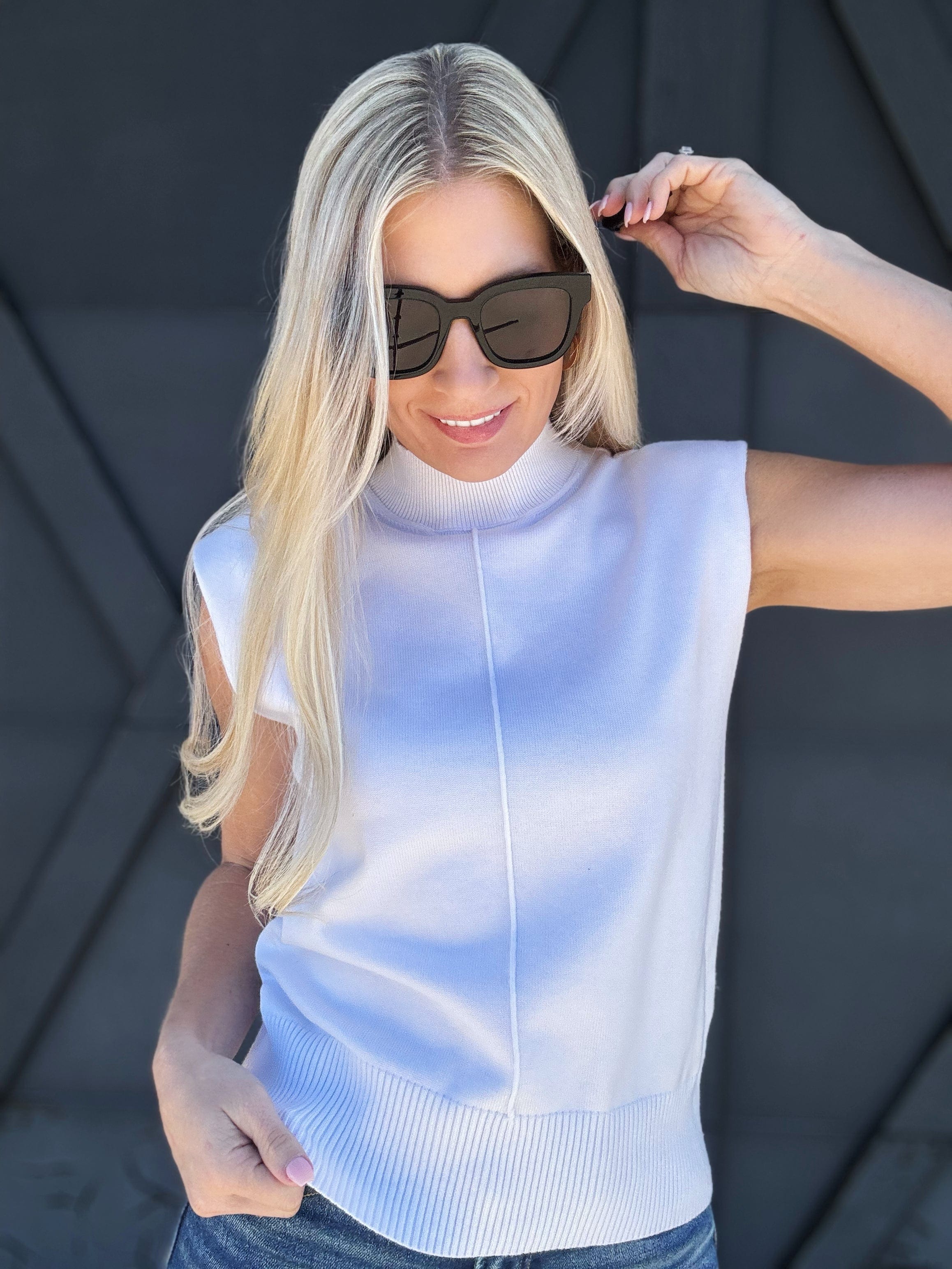 Sleeveless Mock Neck Sweater Top In Off White - Infinity Raine