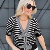 ee:some Tops - Sweaters Stripe Cardigan Sweater Top In Black