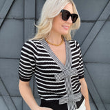 ee:some Tops - Sweaters Stripe Cardigan Sweater Top In Black