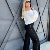 High Waisted Pearl Pants In Black - Infinity Raine