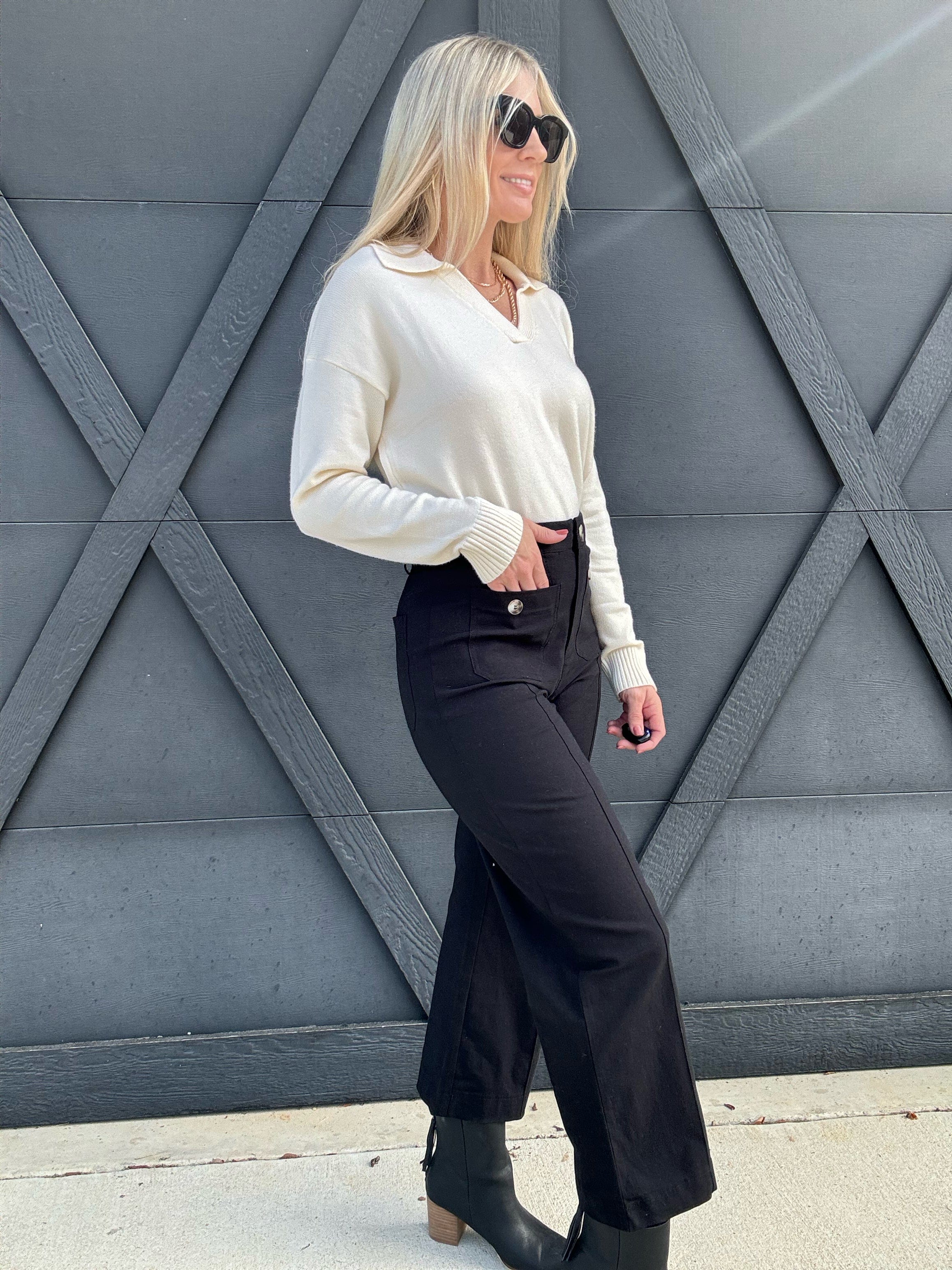 entro Bottoms - Pants High Waisted Wide Leg Front Pocket Pants In Black