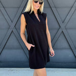 Collared Sleeveless Mini Dress With Pockets In Black - Infinity Raine