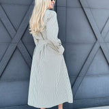 Stripe Long Sleeve Collared Dress In Green - Infinity Raine