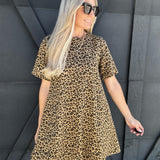 Leopard Print Oversized Mini Dress In Camel - Infinity Raine