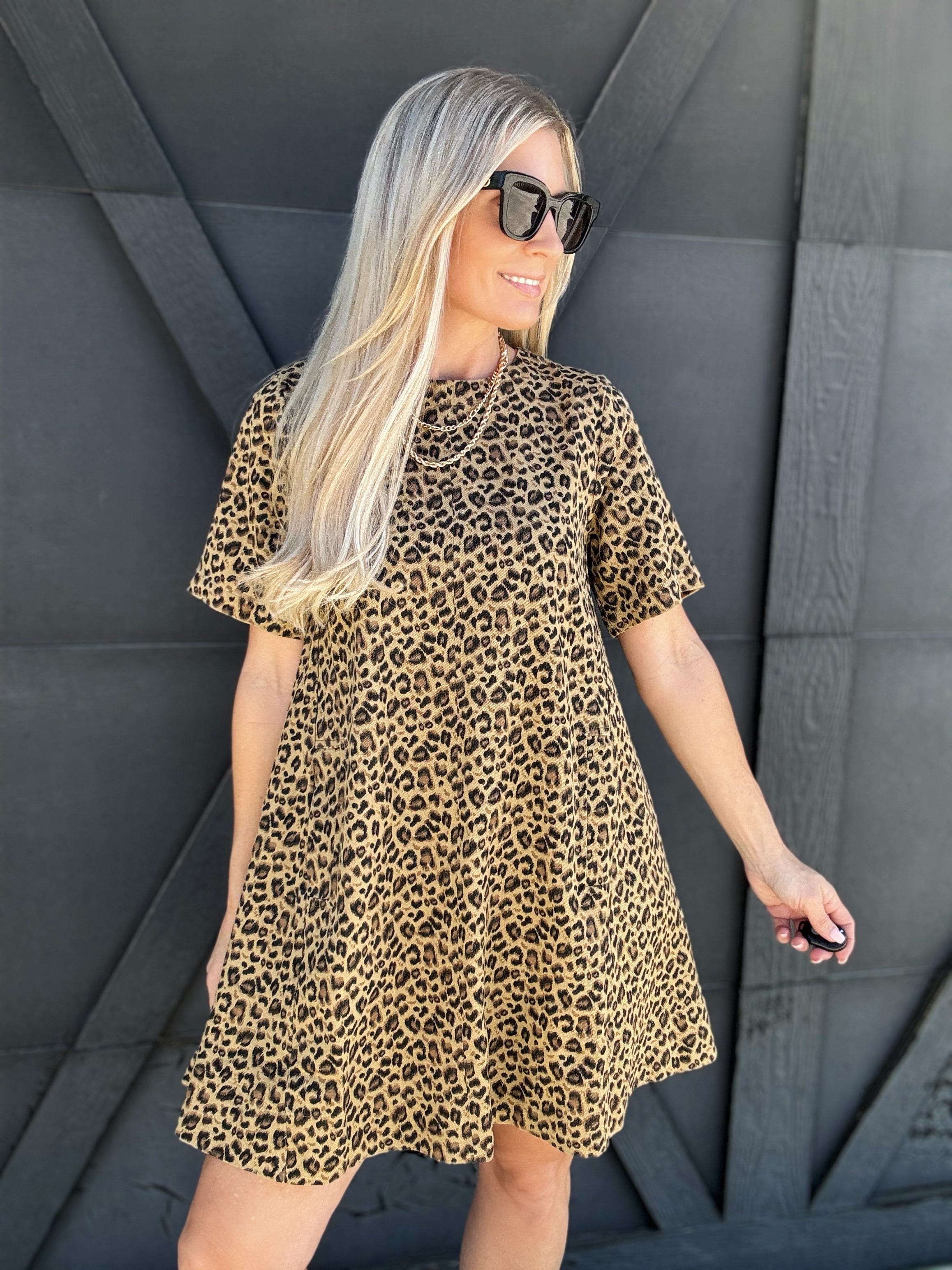 Leopard Print Oversized Mini Dress In Camel - Infinity Raine