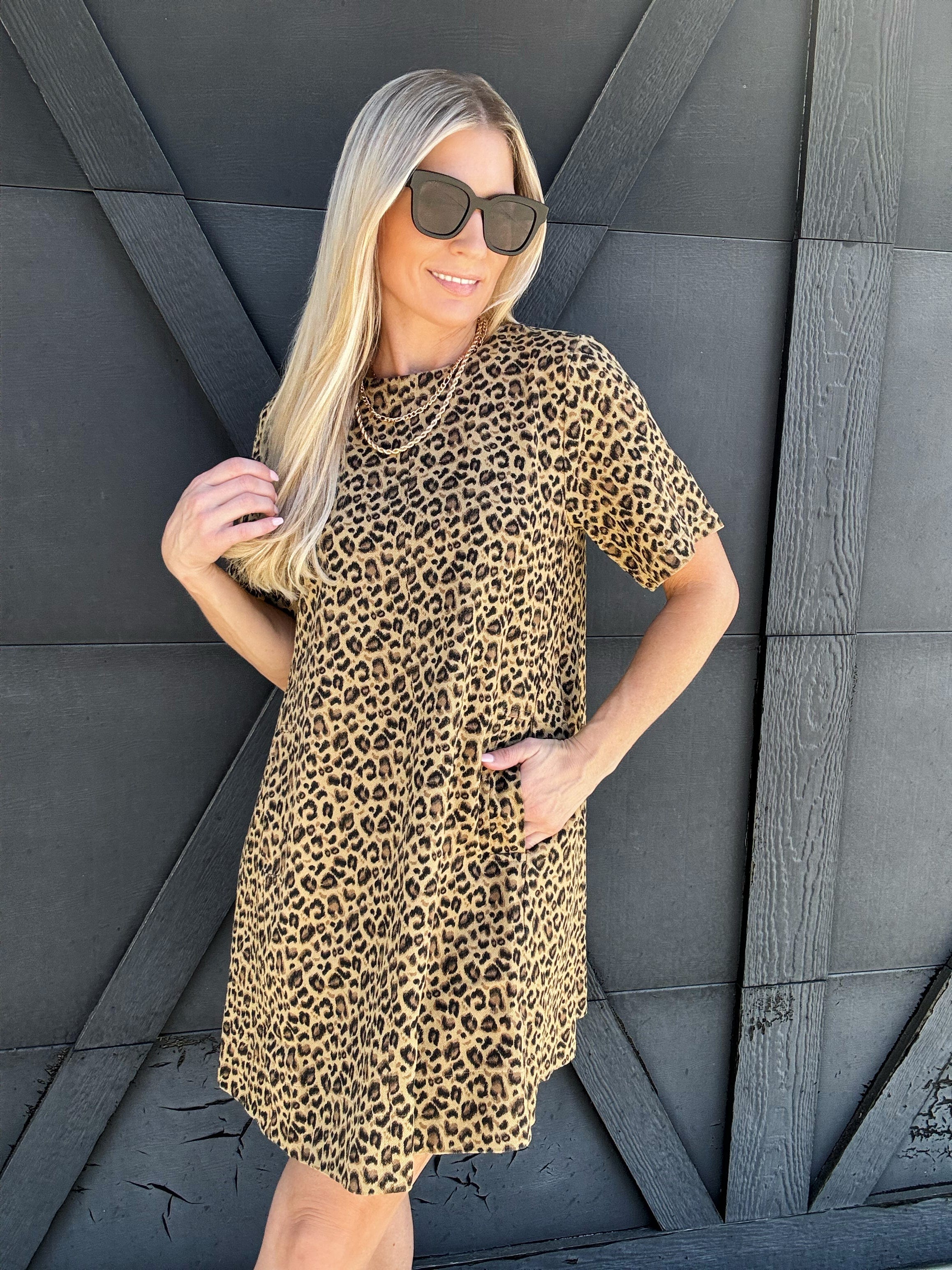 Leopard Print Oversized Mini Dress In Camel - Infinity Raine