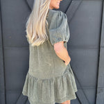 Puff Sleeves Mini Dress In Olive - Infinity Raine