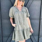 Puff Sleeves Mini Dress In Olive - Infinity Raine