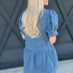 Quilted Puff Sleeve Mini Dress In Denim - Infinity Raine