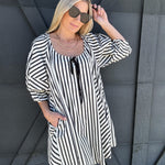 Stripe Drop Shoulder Mini Dress In Black - Infinity Raine