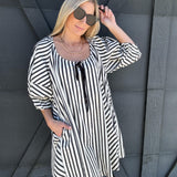 Stripe Drop Shoulder Mini Dress In Black - Infinity Raine