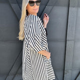 Stripe Drop Shoulder Mini Dress In Black - Infinity Raine