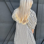 Stripe Drop Shoulder Mini Dress In Black - Infinity Raine