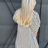 Stripe Drop Shoulder Mini Dress In Black - Infinity Raine