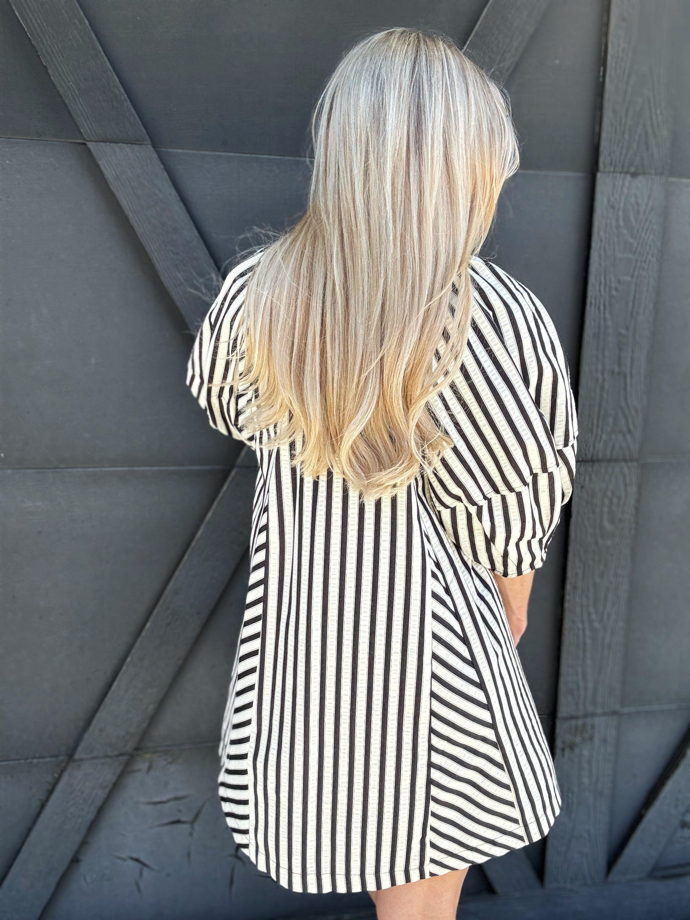 Stripe Drop Shoulder Mini Dress In Black - Infinity Raine