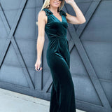 Velvet Bow Jumpsuit In Emerald - Infinity Raine