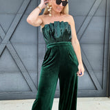 Velvet Sequin Strapless Jumpsuit In Emerald - Infinity Raine