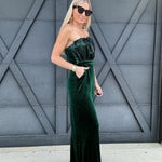 Velvet Sequin Strapless Jumpsuit In Emerald - Infinity Raine