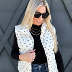 Mini Bow Print Puffer Vest In Cream - Infinity Raine