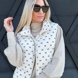 Mini Bow Print Puffer Vest In Cream - Infinity Raine