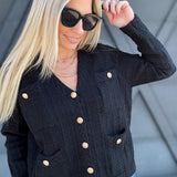 Textured Button-Up Knit Cardigan In Black - Infinity Raine