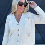 Textured Button-Up Knit Cardigan In Ecru - Infinity Raine