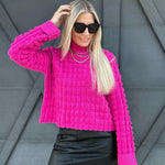 Textured Turtleneck Knit Sweater In Fuchsia - Infinity Raine