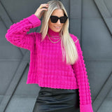 Textured Turtleneck Knit Sweater In Fuchsia - Infinity Raine