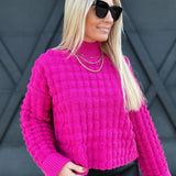 Textured Turtleneck Knit Sweater In Fuchsia - Infinity Raine