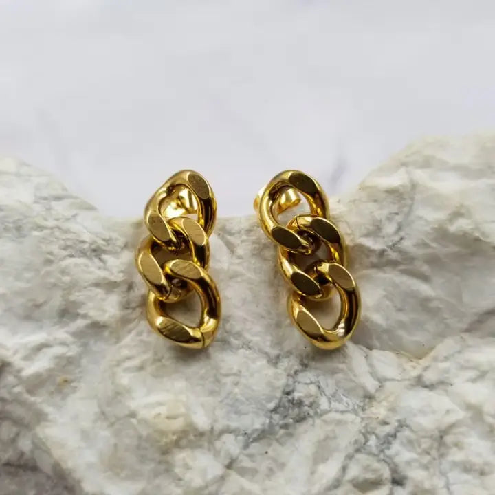Cuban Flat Chain Link Earrings In Gold - Infinity Raine