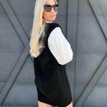 Mini Sweater Dress With Layered Shirt In Black - Infinity Raine