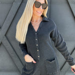 Button Up Waffle Knit Romper In Washed Black - Infinity Raine